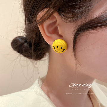 Yellow Smiley Face Round Stud Earrings Fashion Jewelry Accessories