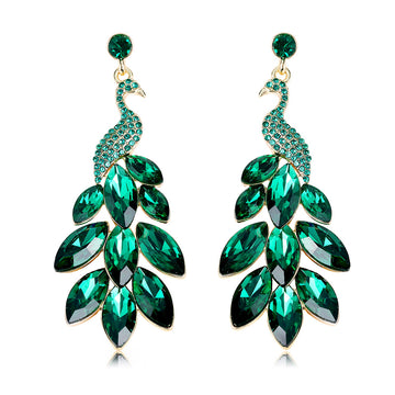 Aqua Green Peacock Crystal Five Designs Metal Dangle Earrings