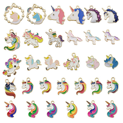 Colorful bird charms arranged on a light background