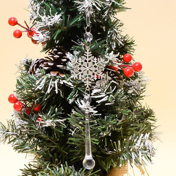 Silver Tone Snowflake Ornaments with Clear Hanging Drops