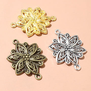Double Loop Openwork Flower Connectors in Three Metal Finishes