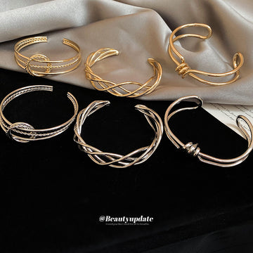 Five Mixed Wire And Textured Metal Open Cuffs In Gold Or Silver Tone