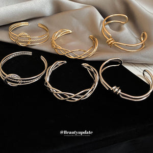 Five Mixed Wire And Textured Metal Open Cuffs In Gold Or Silver Tone
