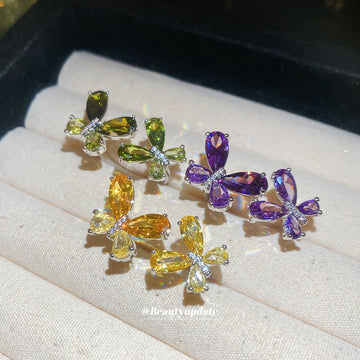 Silver Tone Dual Butterfly Crystal Open Ring 2 Colors