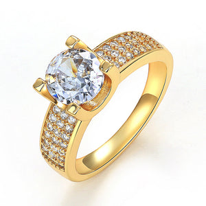 Gold Tone Round Center Ring With Wide Pavé Shoulders
