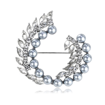 Silver Tone Wheat Wreath Pearl Look Metal Brooch Pin