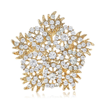 Clustered Crystal Flower Brooch In Silver Or Gold Tone