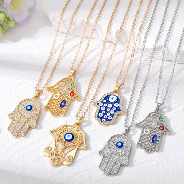 Gold and Silver Tone Hamsa Evil Eye Pendant Necklaces