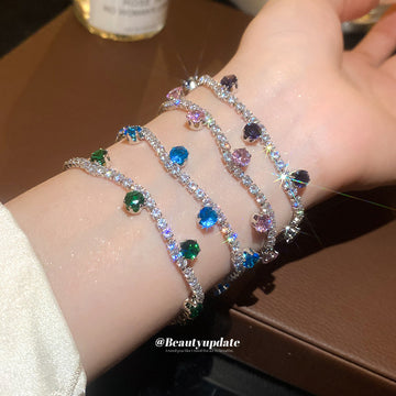 Silver Crystal Tennis Bracelet With Dangling Color Stones