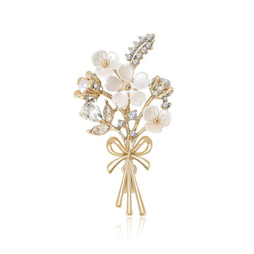 Crystal Flower Bouquet Brooch in Silver and Gold Tones