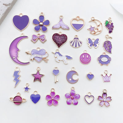 Colorful flower charms arranged on a light background