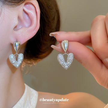 Silver Tone Open Heart Drop Earrings With Crystal Accents
