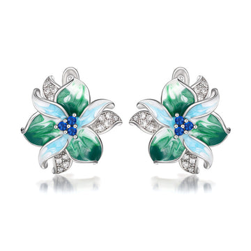 Green and Clear Crystal Flower Cluster Stud Earrings