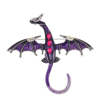 Purple Silver Tone Winged Dragon Crystal Enamel Five Designs Metal Brooch Pin