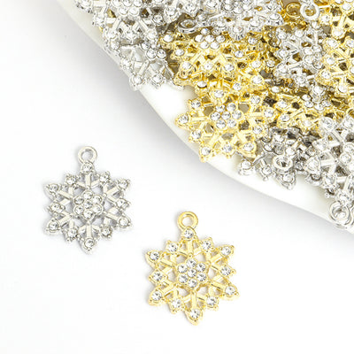 Front assortment of open six-point snowflakes set with clear crystals