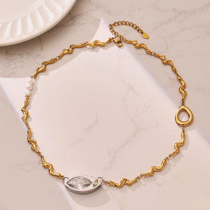 Wavy Toggle Necklace with Crystal Eye and Pearl in Three Finishes