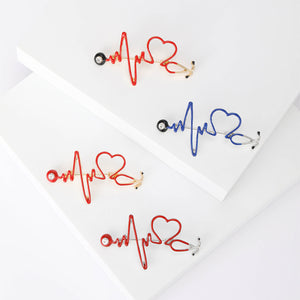 Enamel Heartbeat Stethoscope Brooch Heart ECG Line Pin
