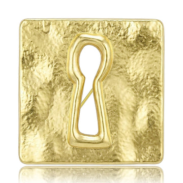 Square Keyhole Brooch in Polished Metal for Jackets and Scarves