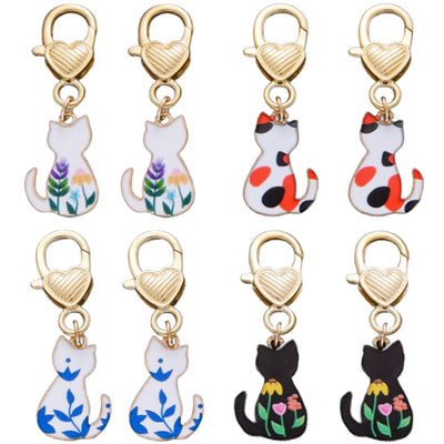 Front product photo of printed cat and heart lobster clasp charm showing the pictured design arrangement