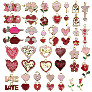 Enamel Valentine Charms in 64 Choices, Zinc Alloy with Gold Tone Backs