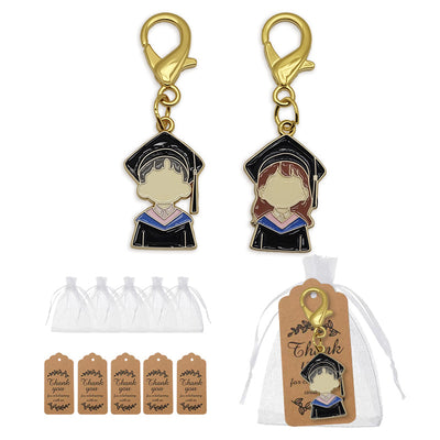 Boy and girl graduate charms with organza bags and kraft tags