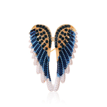 Blue Gold Tone Angel Wing Crystal Enamel Metal Brooch Pin