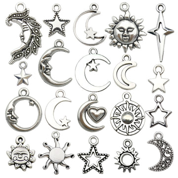 Silver-Tone Sun and Moon Metal Charms with 21 Listed Options