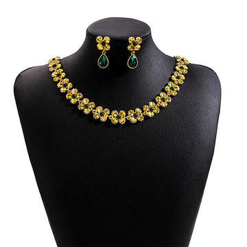 Gold Necklace Earring Sets Flower Oval Heart Three