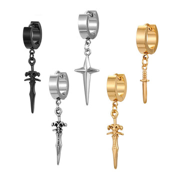 Sword Cross and Meteor Single Huggie Drop Earrings in Eight Designs