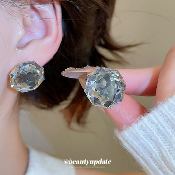 Blue Gray Faceted Round Stud Earrings Fashion Jewelry