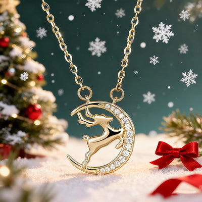 Image 1 showing moon reindeer crystal pendant necklace