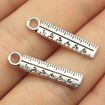Antique Silver Ruler Pendant Charm With Etched Scale Marks