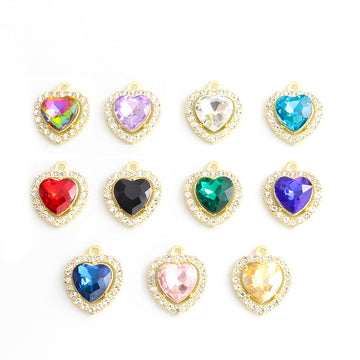 Crystal-Accented White Gold Heart Alloy Charms in 24 Styles