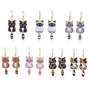 Zinc Alloy Enamel Cat Hook Earrings with a Separate Dangling Tail