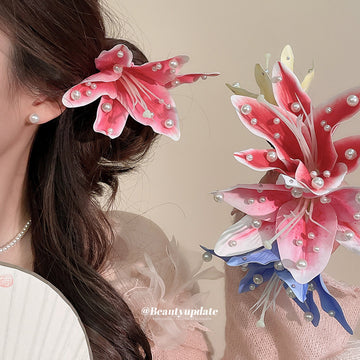 Fabric Lily Pearl Duckbill Hair Clips Five Color Styles