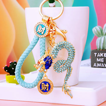Jeweled Spirit Dragon Keychains with Fortune and Loose Heart Loop Options