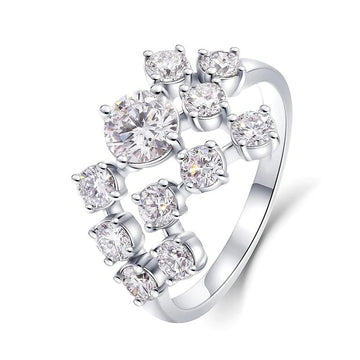 Silver Multi Clear CZ Cluster Star Band Ring Sparkle