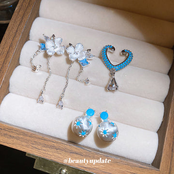 Blue Crystal Geometric Earrings in Three Designs for Everyday Styling