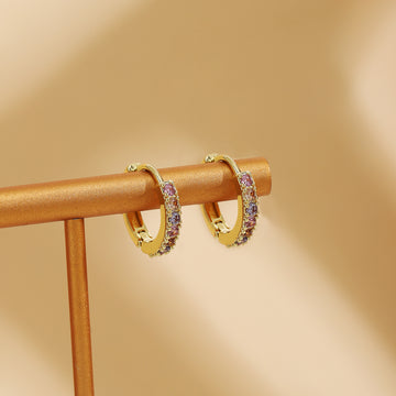 Gold Tone Multicolor Clear Look Small Huggie Earrings