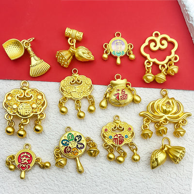 Red assorted shape charms arranged on a light background