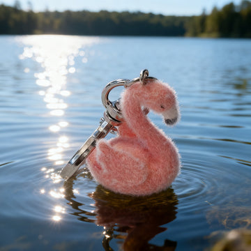 Pink Flocked Flamingo Keychain Heart Lobster Clasp