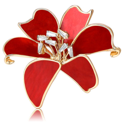 Main product view of 红白珐琅百合花胸针 on a light background