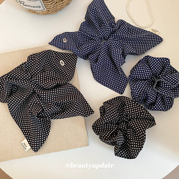Polka Dot Fabric Scrunchies Black Navy Classic Bow Styles