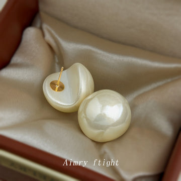 Cream Pearl Resin Crescent Bite Large Stud Earrings
