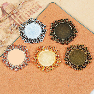 Round Floral Lace Edge Cabochon Trays in Five Finishes