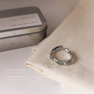 Adjustable Silver-Tone Open Ring with a Textured Brass Band
