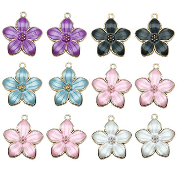 Flower and Chinese Character Charms in Twelve Colorful Options