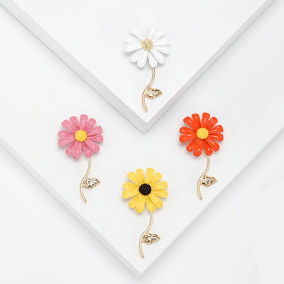enamel daisy flower stem brooch group view