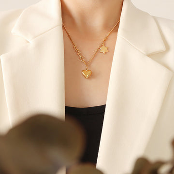 Layered Multi Chain Heart Star Pendant Gold Necklace