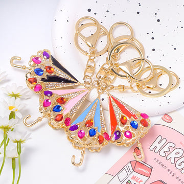 Rhinestone Enamel Umbrella Keychain Gold Metal Four Colors